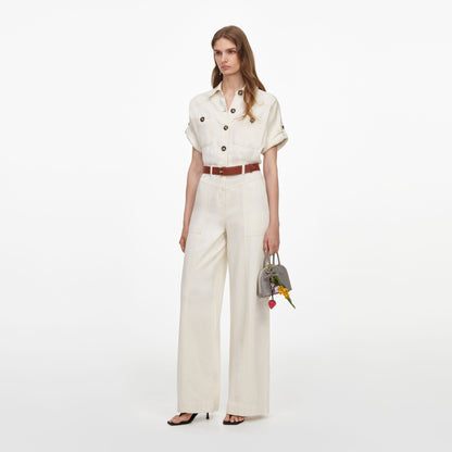 Krem Denim Kemerli Tulum