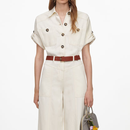 Krem Denim Kemerli Tulum