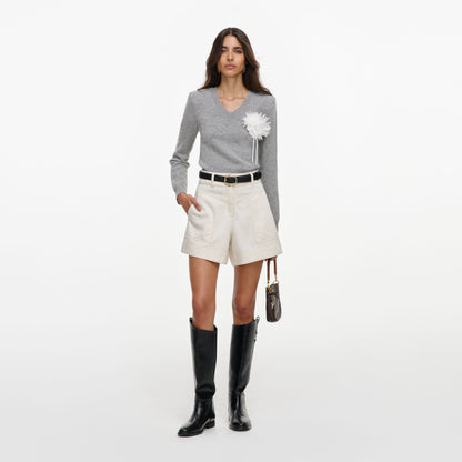 Krem Denim Mini Şort