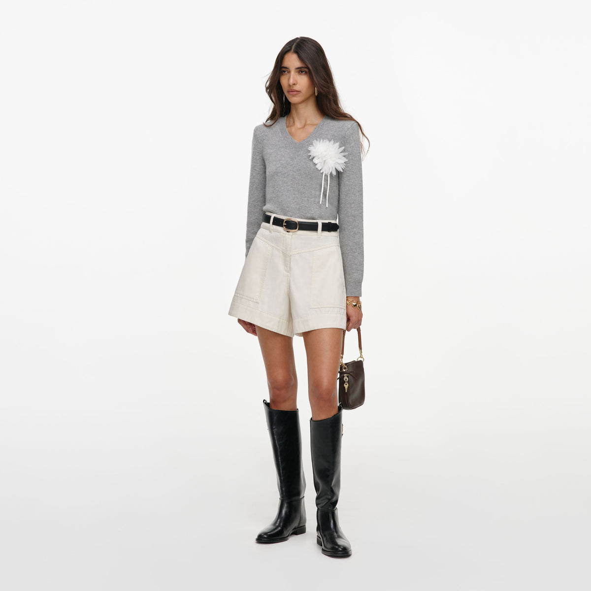 Krem Denim Mini Şort