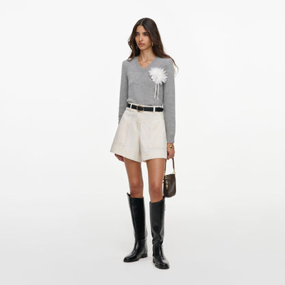 Krem Denim Mini Şort