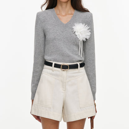 Krem Denim Mini Şort