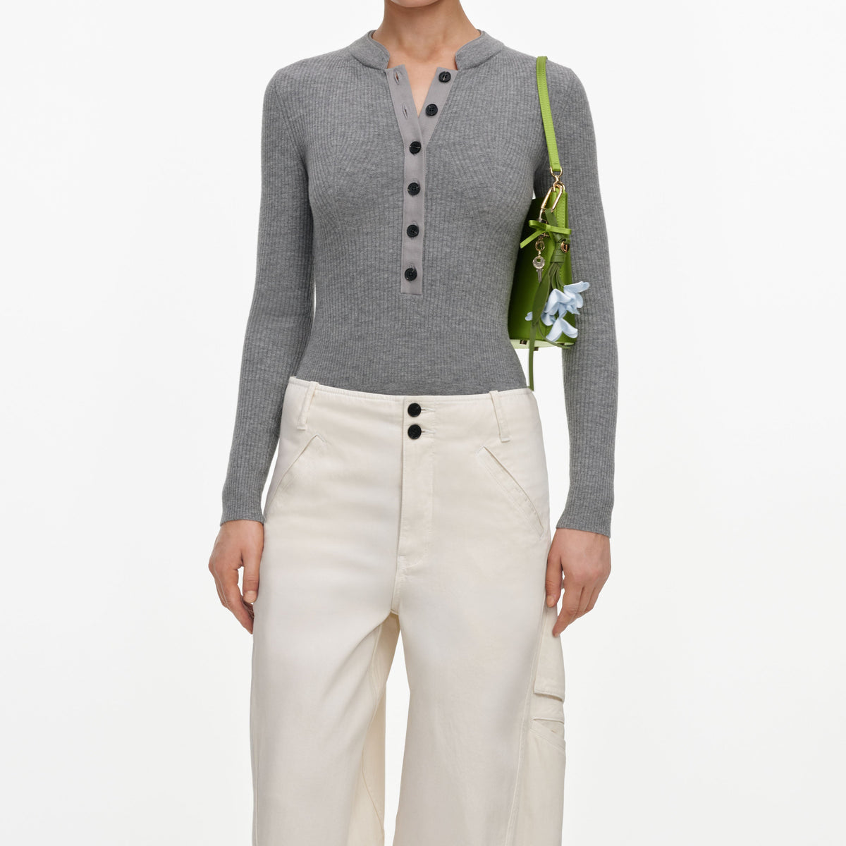 Krem Cep Detaylı Denim Pantolon