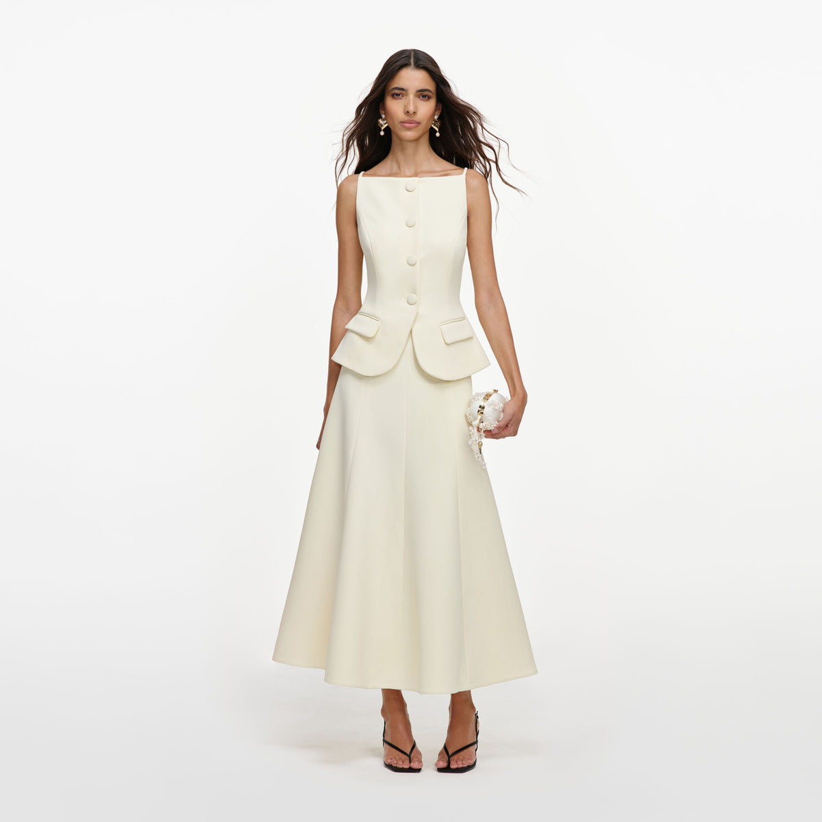 Sarı Krep Peplum Midi Elbise