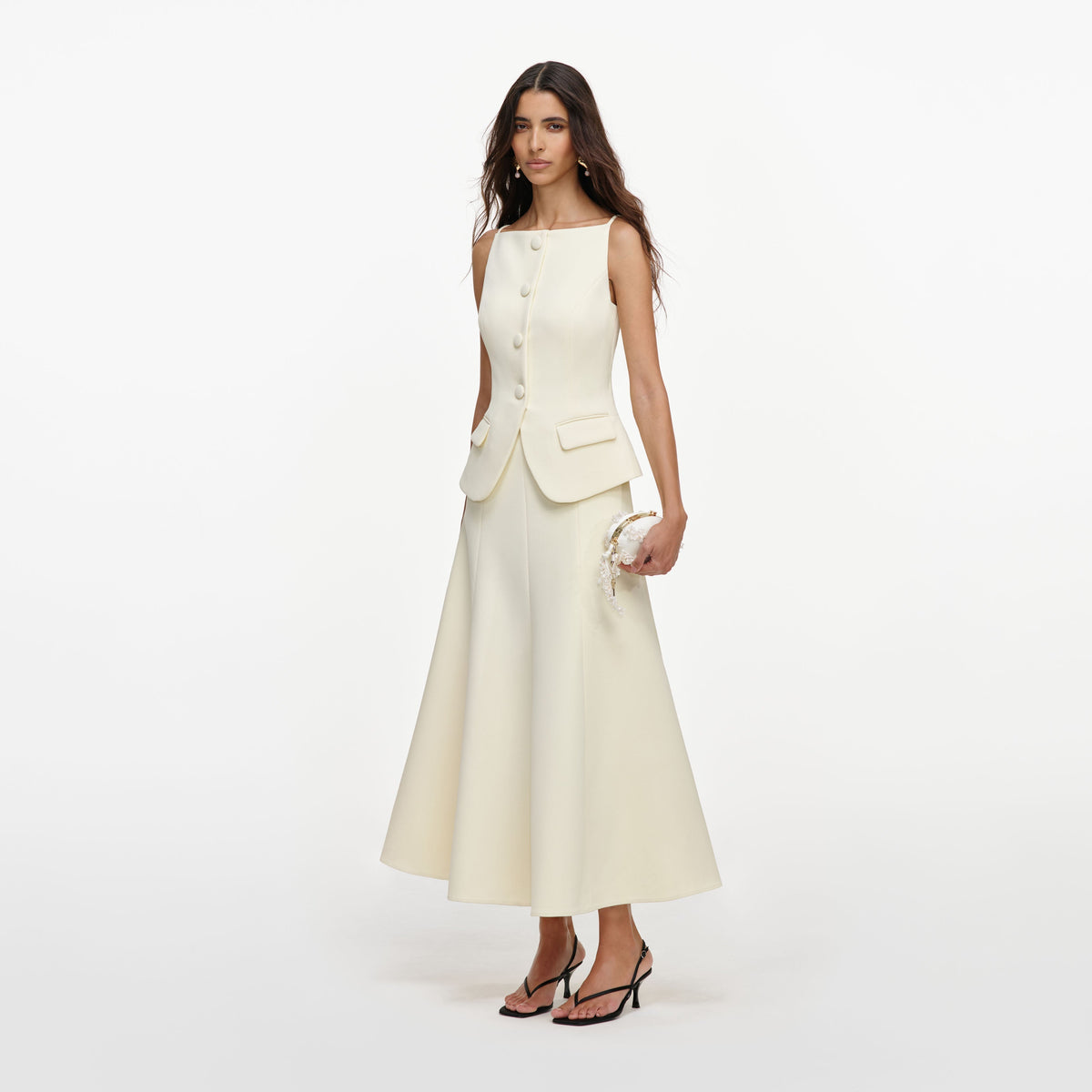 Sarı Krep Peplum Midi Elbise