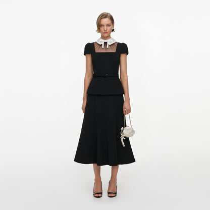 Siyah Fiyonk Detaylı Peplum Midi Elbise