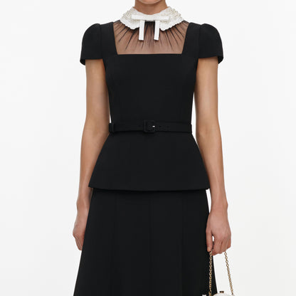 Siyah Fiyonk Detaylı Peplum Midi Elbise