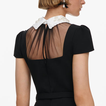 Siyah Fiyonk Detaylı Peplum Midi Elbise