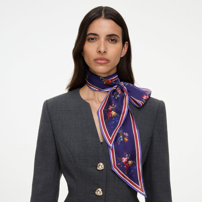 Çok Renkli Çiçek Desenli Twill İpek Eşarp
