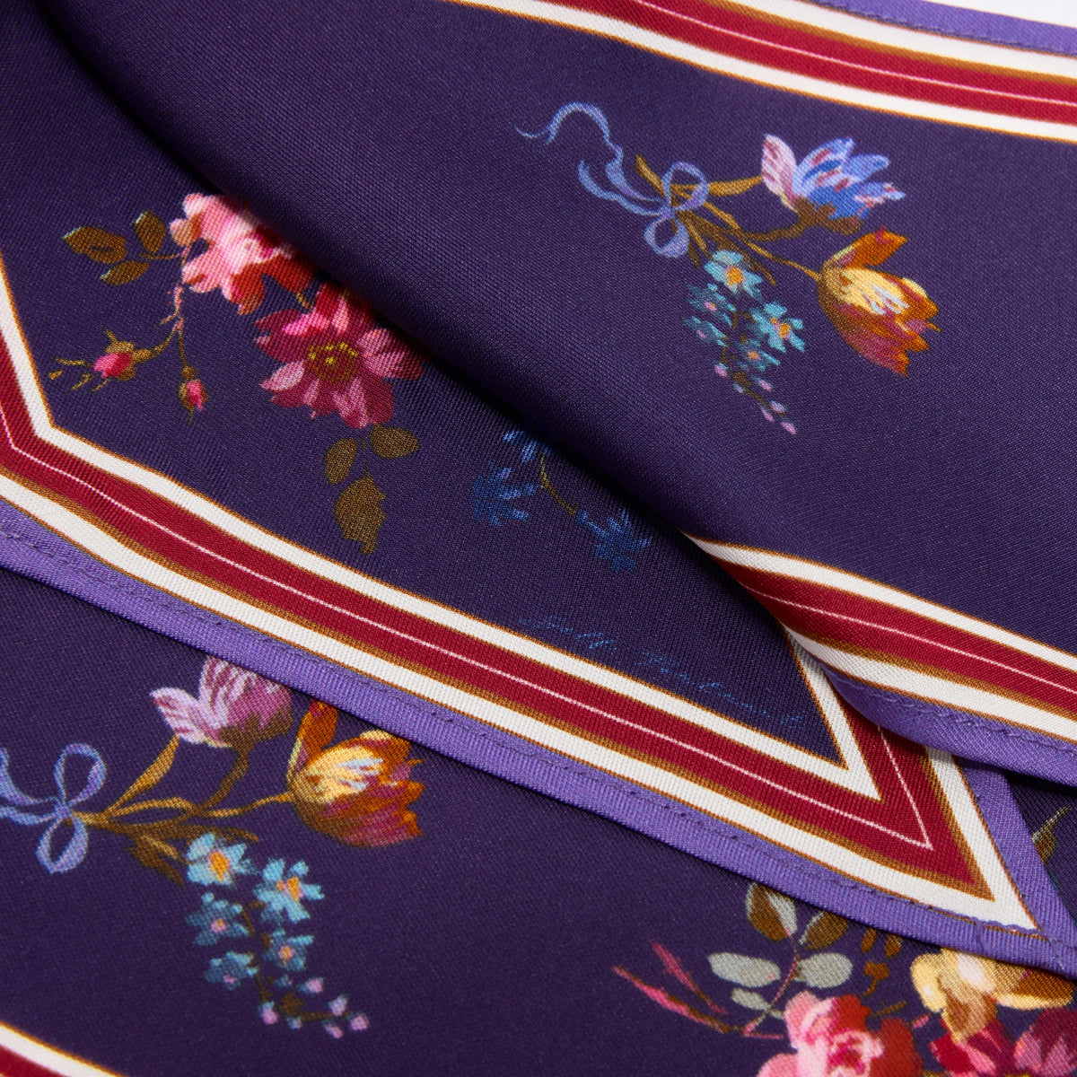 Çok Renkli Çiçek Desenli Twill İpek Eşarp