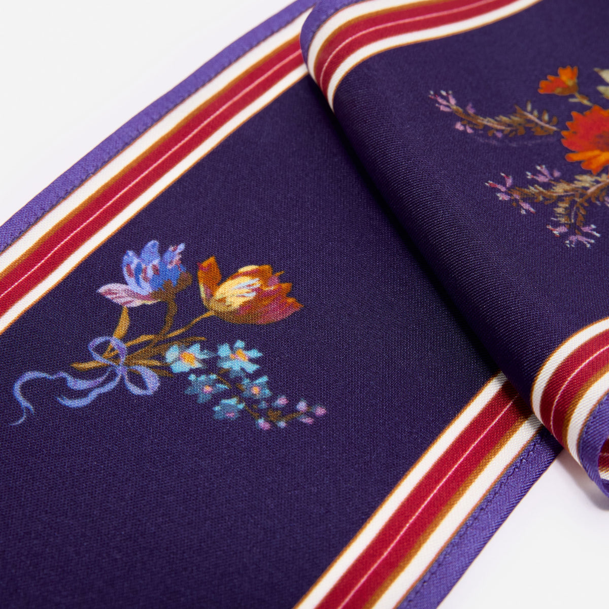 Çok Renkli Çiçek Desenli Twill İpek Eşarp