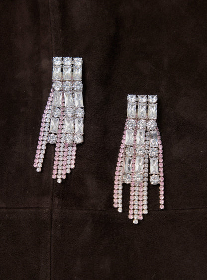 Pembe Kristal Damla Detaylı Sallantılı Küpe