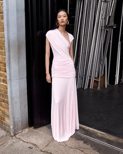 Pembe Drape Detaylı Maksi Elbise