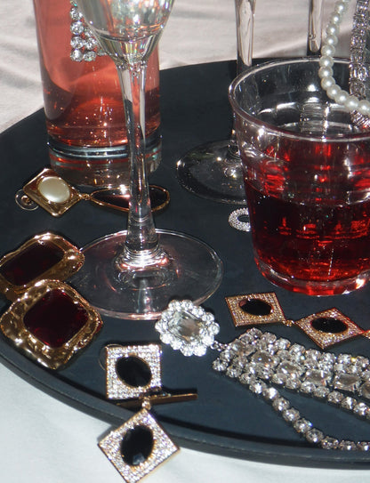 Altın Kristal ve Siyah Katlı Sallantılı Küpe