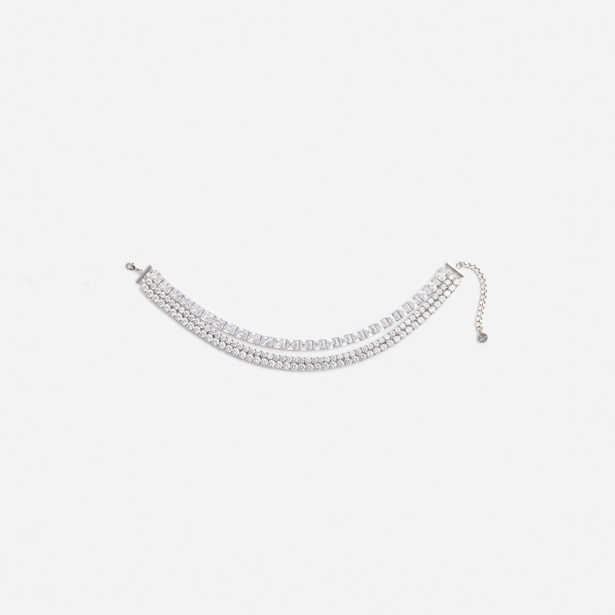 Gümüş Çoklu Kristal Detaylı Choker Kolye