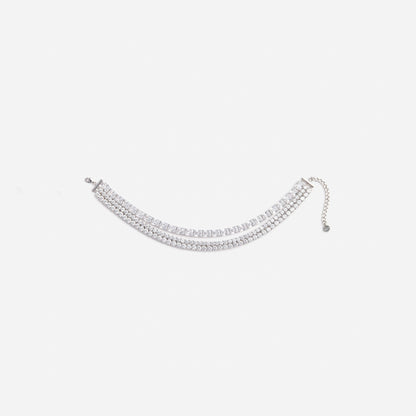 Gümüş Çoklu Kristal Detaylı Choker Kolye