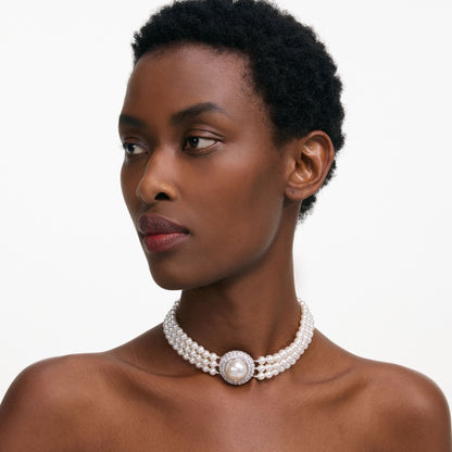 Gümüş İnci ve Kristal Detaylı Choker Kolye