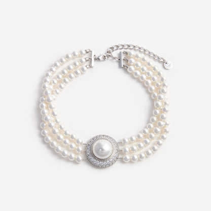 Gümüş İnci ve Kristal Detaylı Choker Kolye