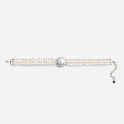 Gümüş İnci ve Kristal Detaylı Choker Kolye