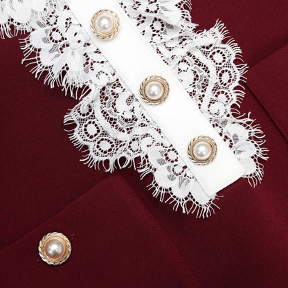 Bordo Krep ve Dantel Yaka Detaylı Mini Elbise