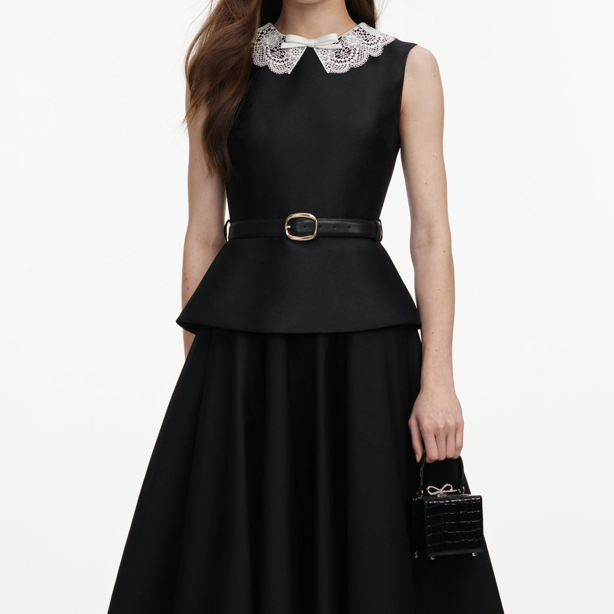 Siyah Tafta Peplum Detaylı Midi Elbise