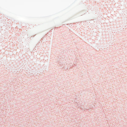 Pembe Dantel Yaka Buklet Mini Elbise