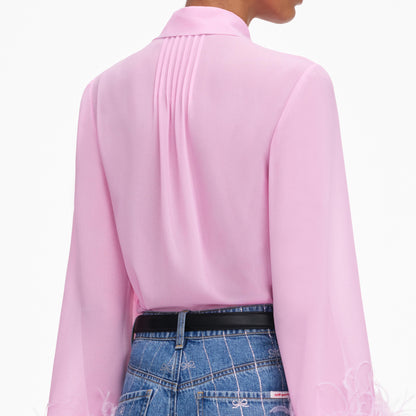 Pembe Şifon Tüy Detaylı Bluz