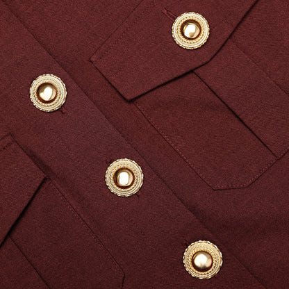 Kahverengi Düğme Detaylı Kemerli Twill Maksi Elbise