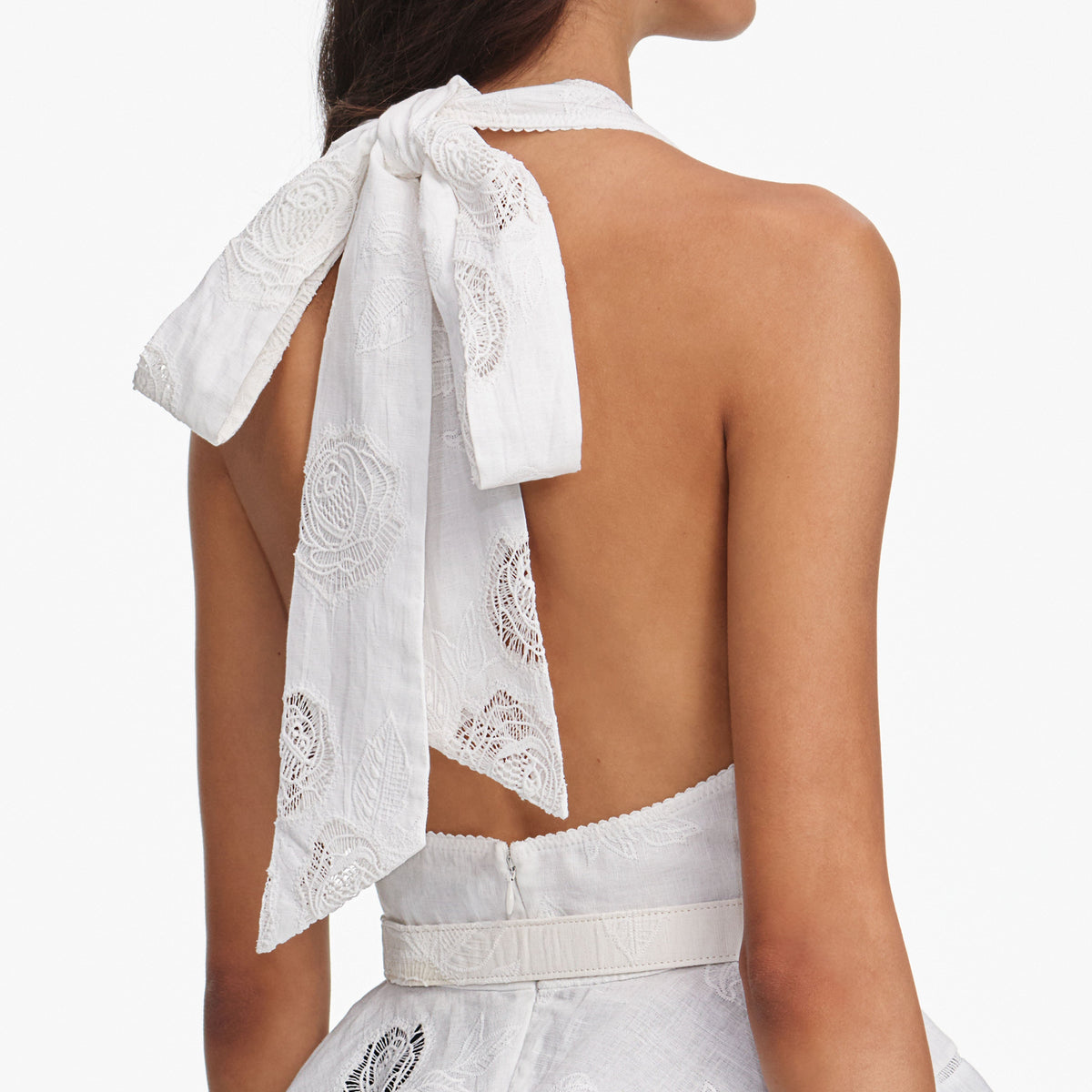 Beyaz Keten Karışımlı Peplum Üst