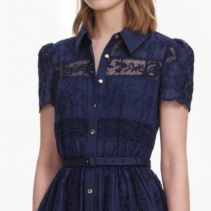 Lacivert Rami Dantel Detaylı Midi Elbise