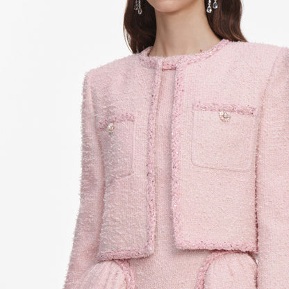 Pembe Örgü Detaylı Buklet Ceket