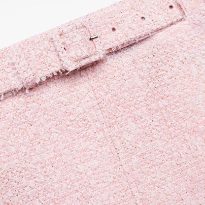 Pembe Buklet Kemer Detaylı Mini Etek