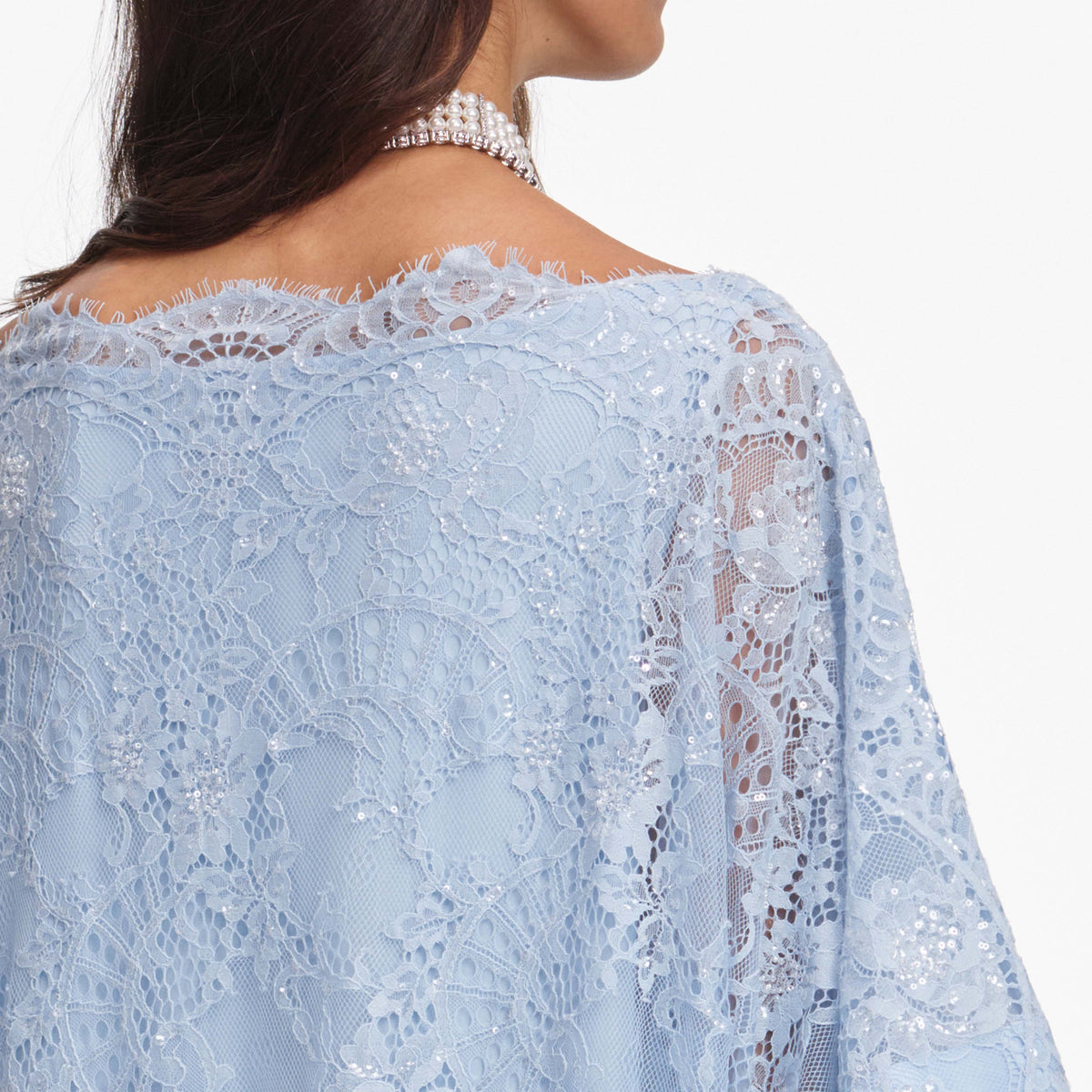 Mavi Dantel İşleme Detaylı Kaftan Elbise