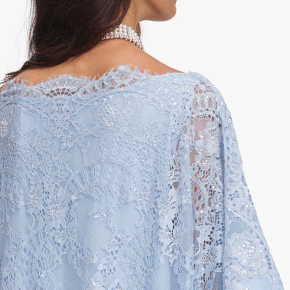 Mavi Dantel İşleme Detaylı Kaftan Elbise