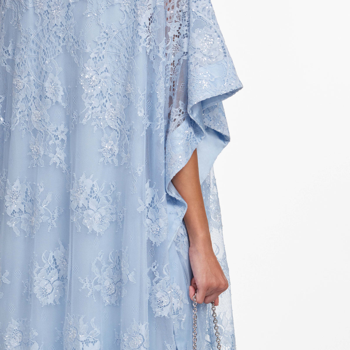 Mavi Dantel İşleme Detaylı Kaftan Elbise