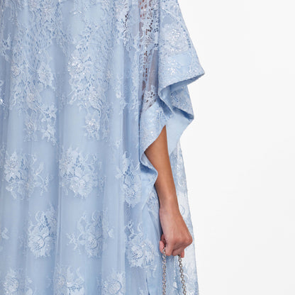 Mavi Dantel İşleme Detaylı Kaftan Elbise