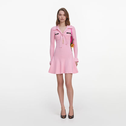 Pembe Viskon Triko Bağcıklı Mini Elbise