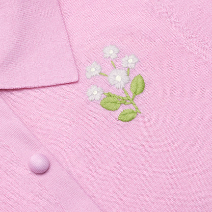 Pembe Çiçek Nakışlı Triko Hırka