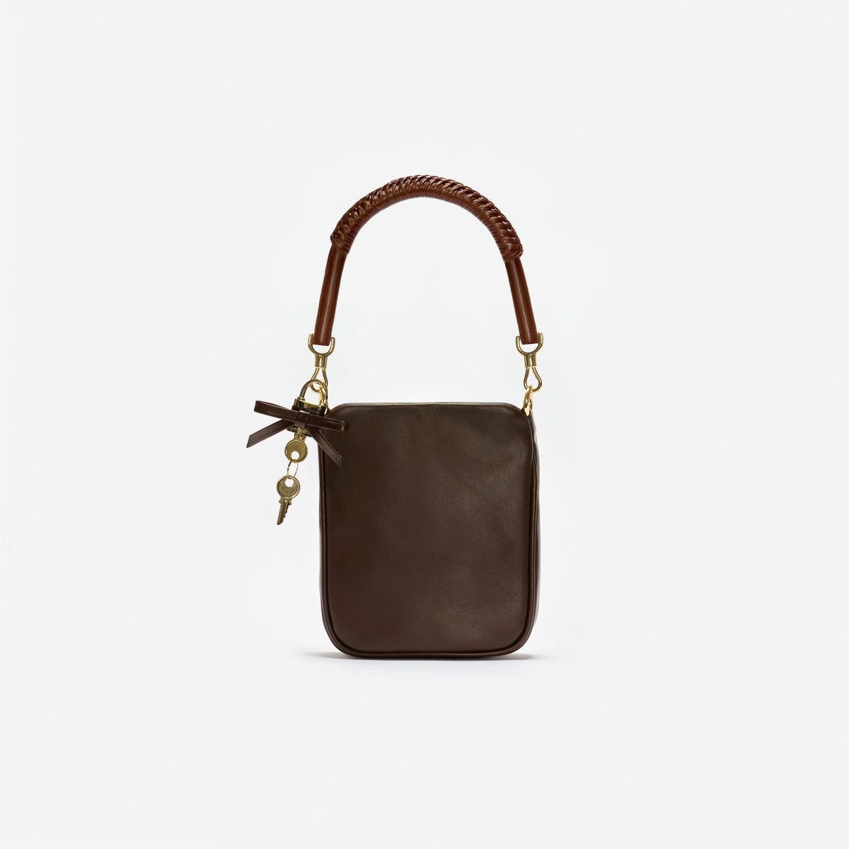 Kahverengi Deri Mini Tote Çanta