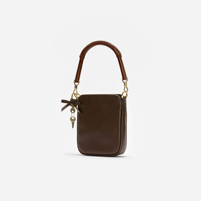 Kahverengi Deri Mini Tote Çanta
