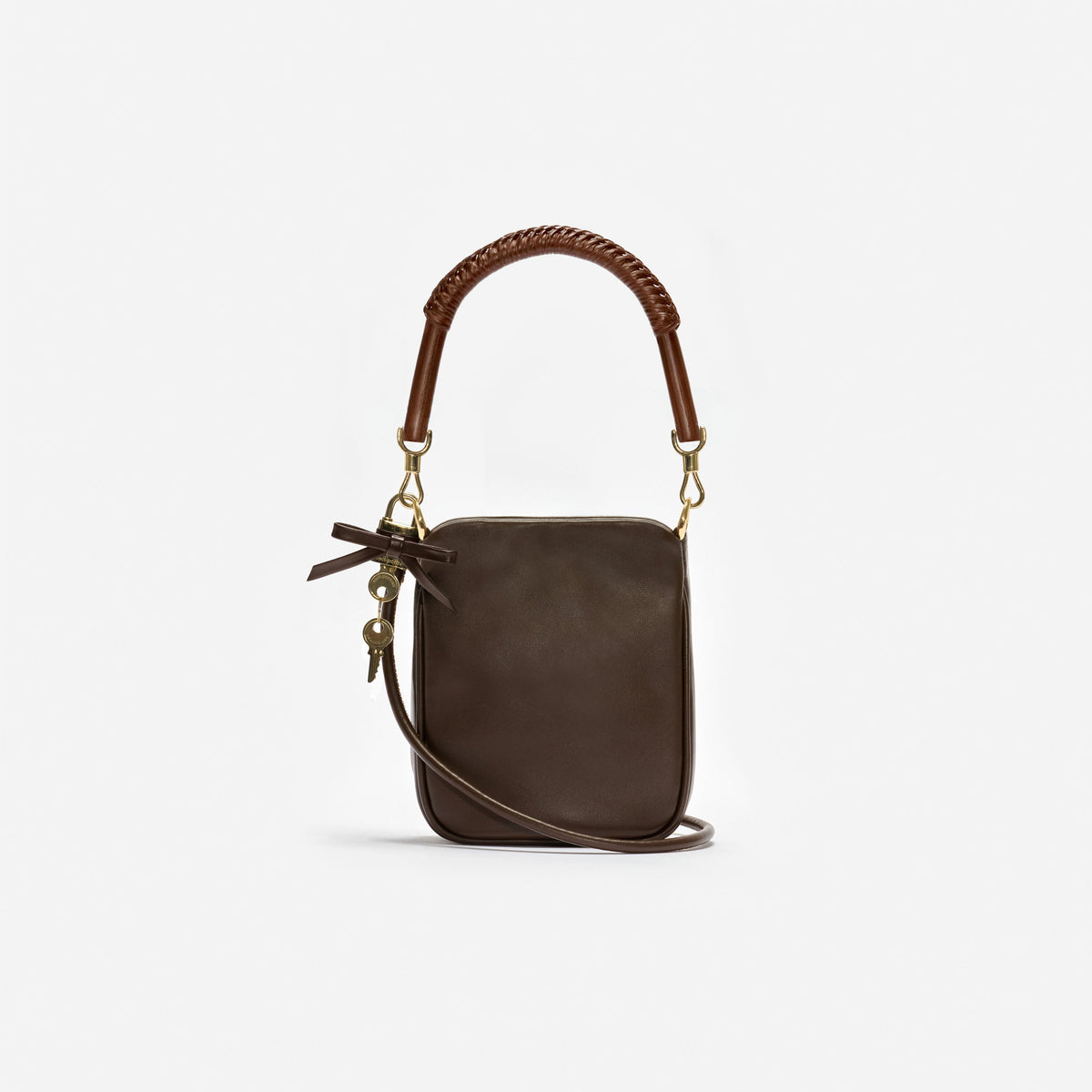 Kahverengi Deri Mini Tote Çanta