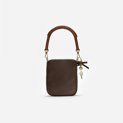 Kahverengi Deri Mini Tote Çanta
