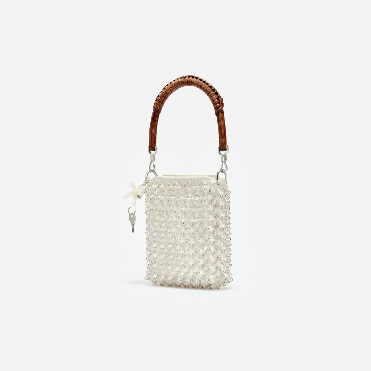 Krem Kristal Zincir Mini Tote Çanta