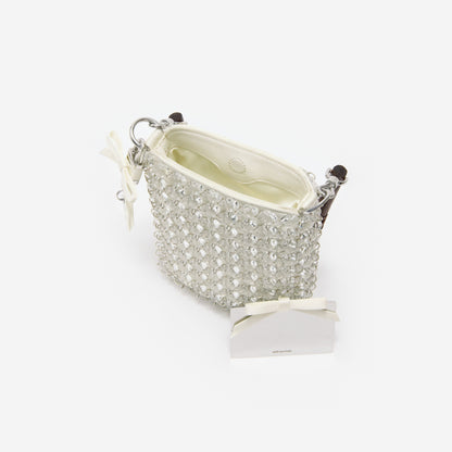 Krem Kristal Zincir Mini Tote Çanta