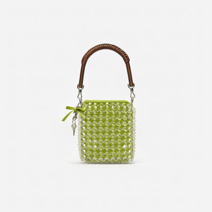 Yeşil Kristal Zincir Mini Tote Çanta