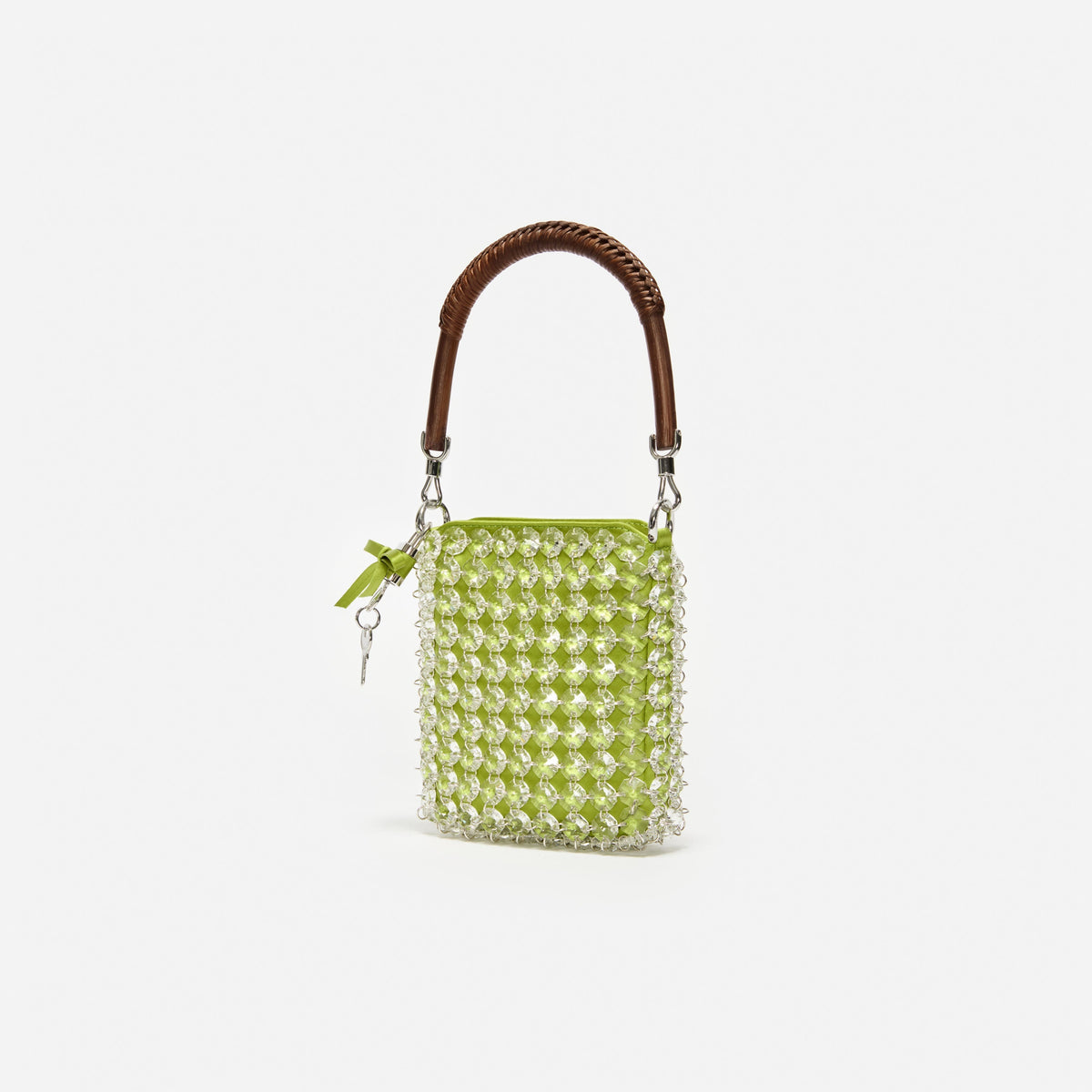 Yeşil Kristal Zincir Mini Tote Çanta