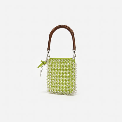 Yeşil Kristal Zincir Mini Tote Çanta