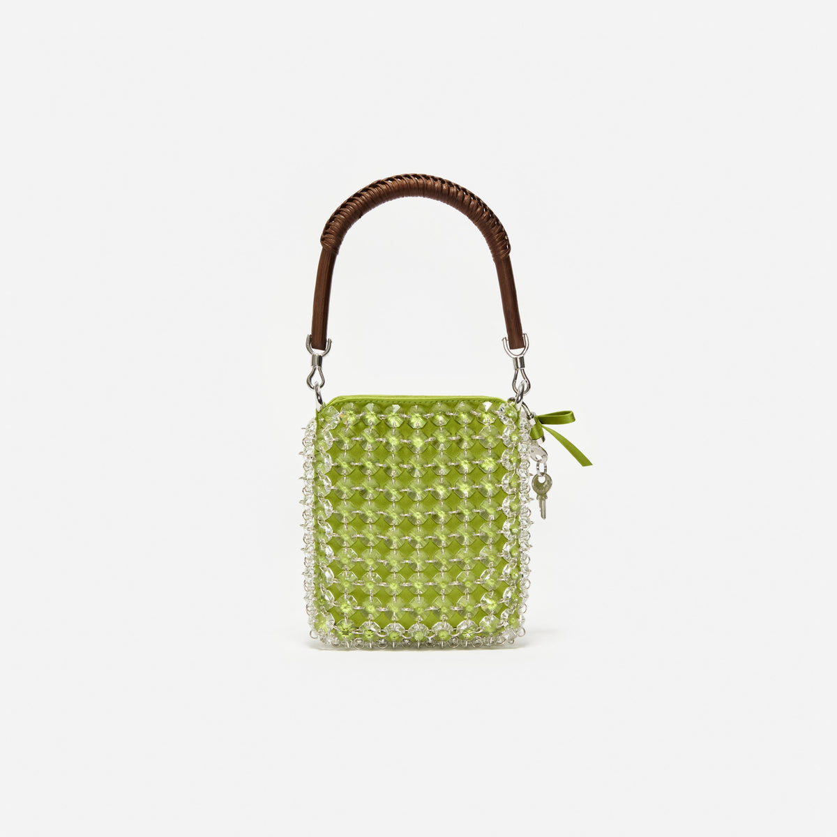 Yeşil Kristal Zincir Mini Tote Çanta