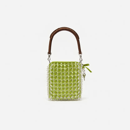 Yeşil Kristal Zincir Mini Tote Çanta