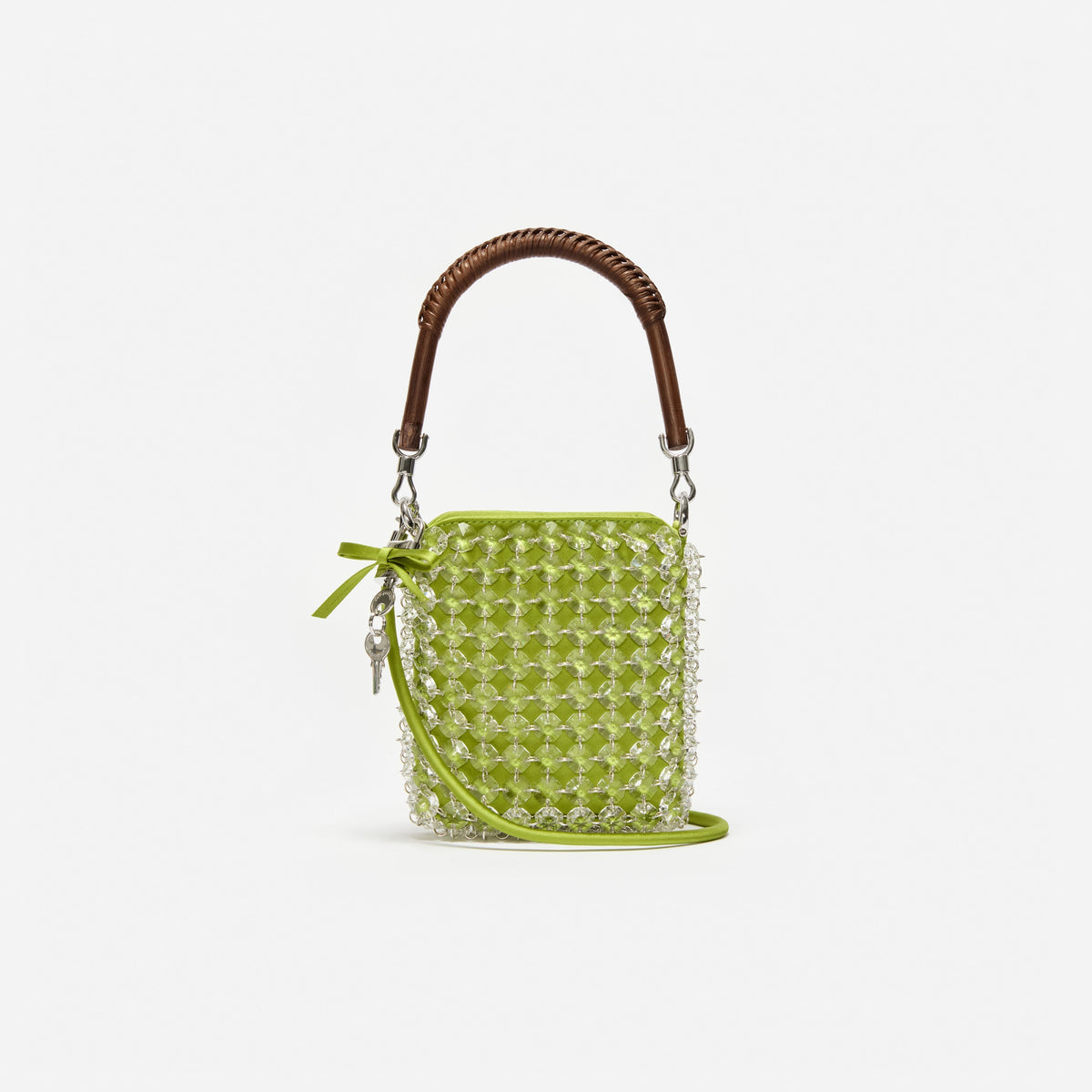 Yeşil Kristal Zincir Mini Tote Çanta